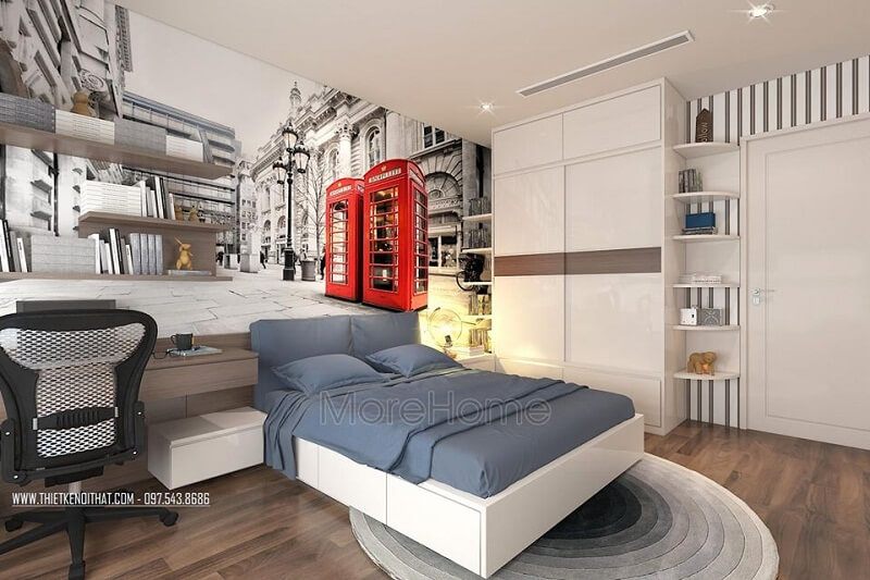 Mẫu tủ quần áo tiện nghi sử dụng gỗ công nghiệp Melamine màu trắng với thiết kế đơn giản kèm kệ trang trí tiện nghi được nhiều gia chủ yêu thưc lựa chọn